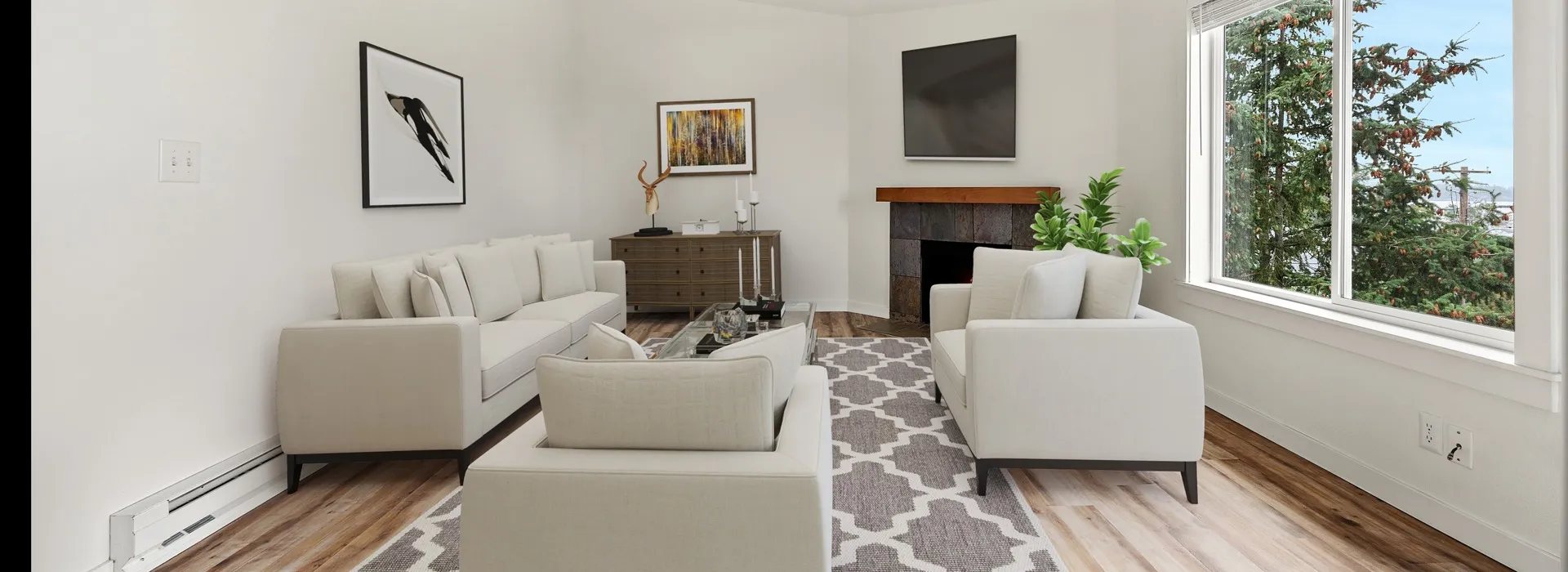 Living room with fireplace